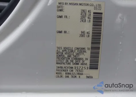 2022 Nissan Altima Sr Fwd from USA, damaged, VIN 1N4BL4CV5NN357253